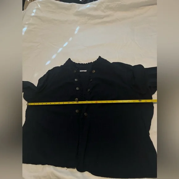 Maurices Plus Women’s Navy Blue Open Front Ruffle Long Roll Tab S Blazer Size 3 - Picture 10 of 13